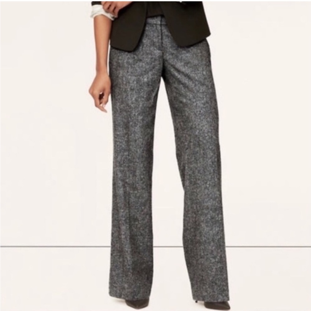 Ann Taylor LOFT Julie Tweed Mid-Rise Bootcut Trouser Pant Career Black 10